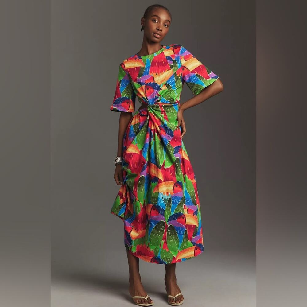 NWT Farm Rio Short-Sleeve Cutout Midi Dress. Size L